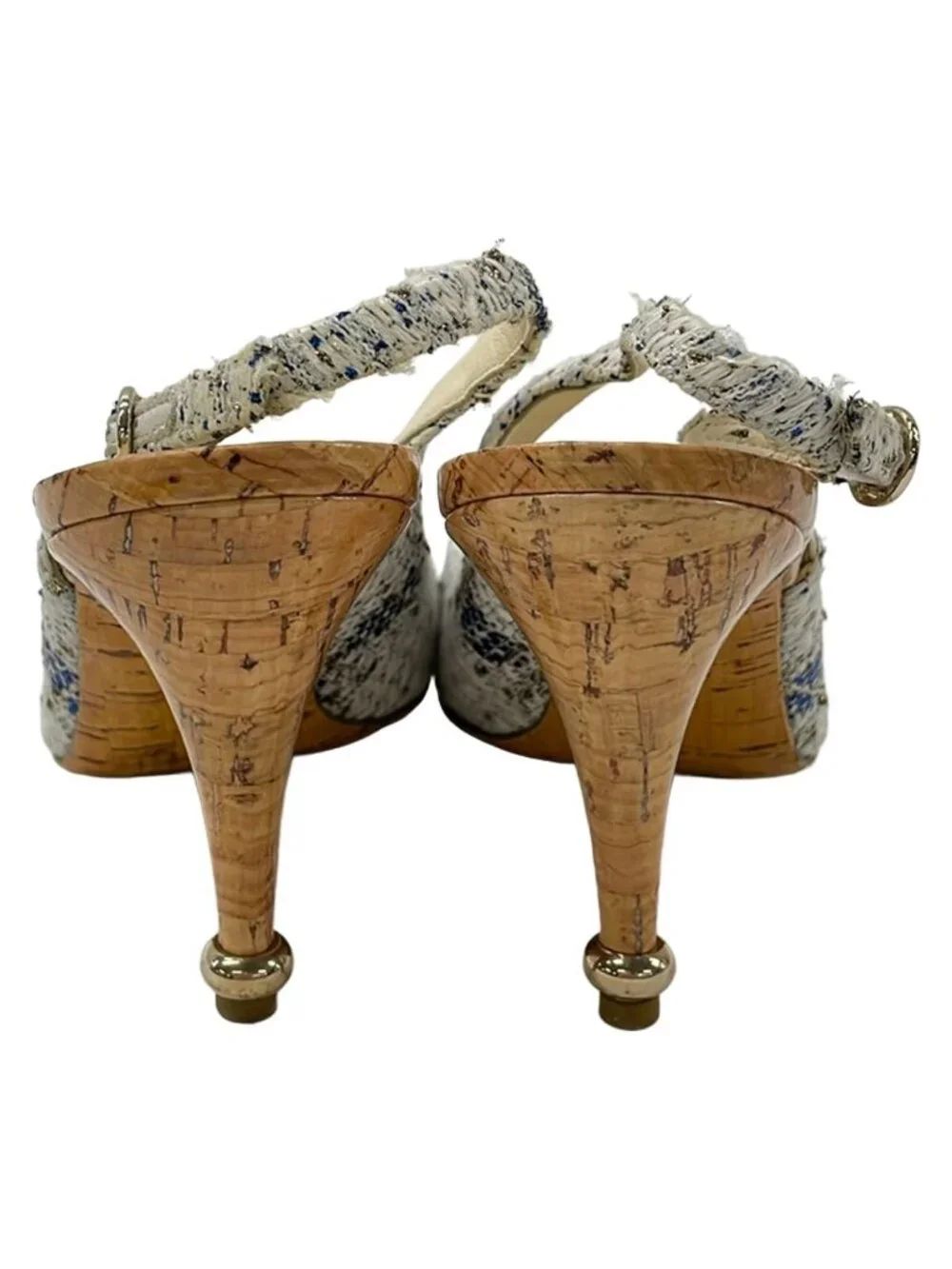 Chanel Sandals White Blue Gold Rhinestone CC Logo